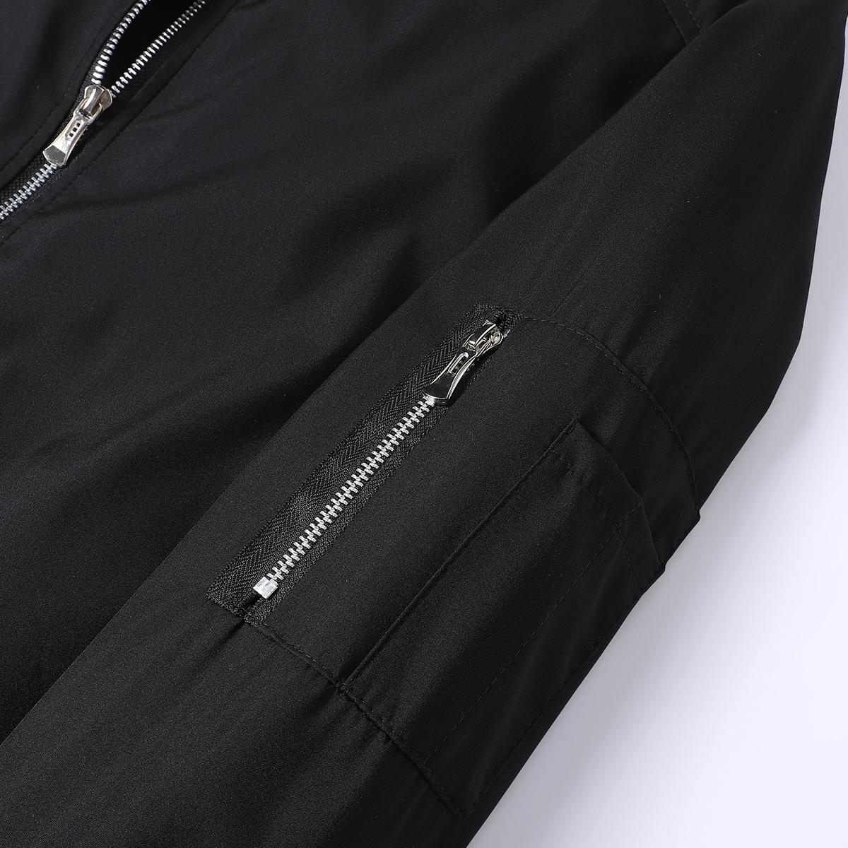 Men's Stylish Black Bomber Jacket Comfortable Trendy Baseball Jersey Coat Perfect for Casual Street Style Everyday Wear Gifting Lightweight Windbreaker Outdoorfun