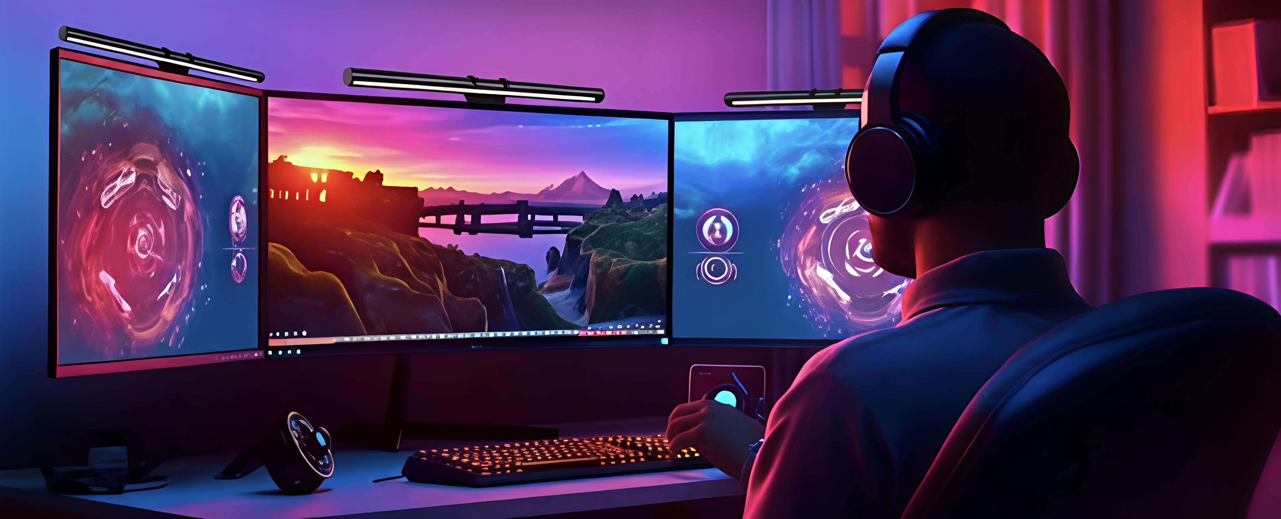 LED Backlit Dual-Sided Monitor Light RGBW Night Light with Ergonomic Touch Control USB Powered Eye Protection for Home Office Gaming Setup