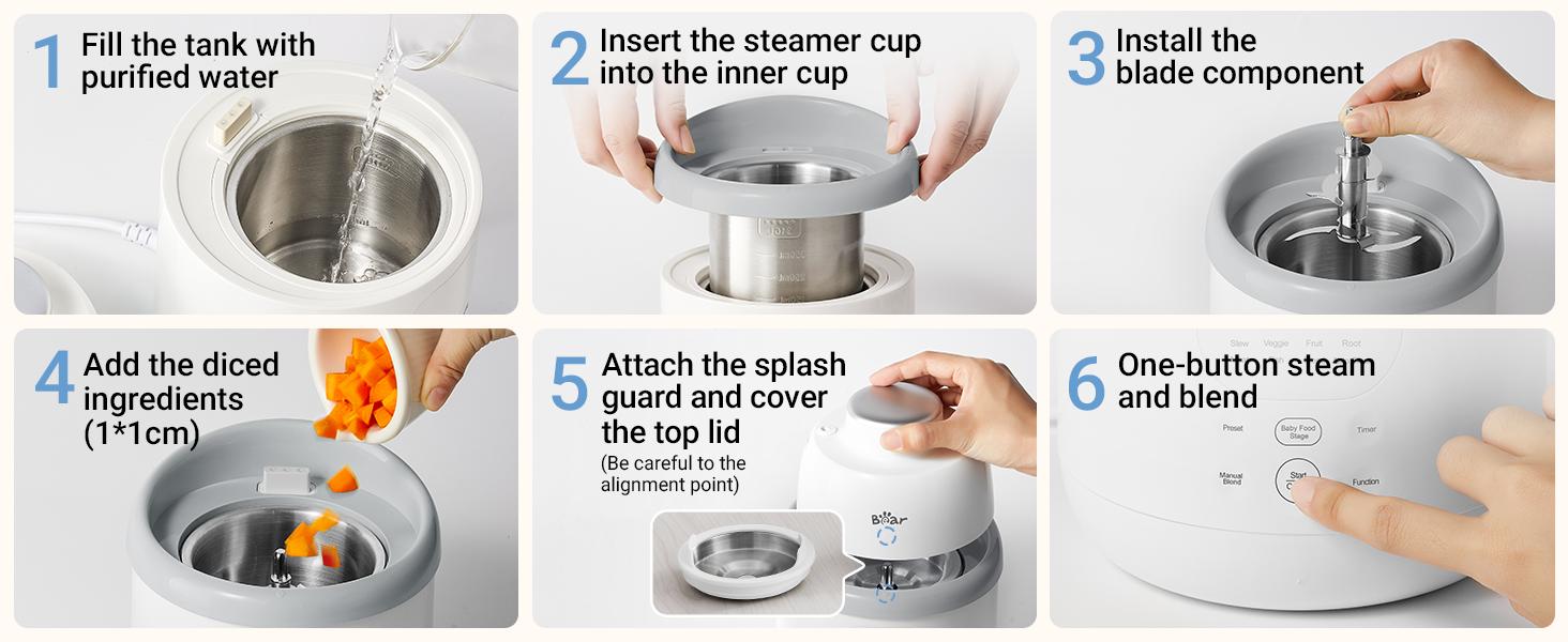 Bear NutriEase AllStage Stainless Steel Baby Food Maker Steamer and Blender, Truly OneStep Baby Food Processor Puree Maker Grinder Mills, Auto Cooking&Grinding for Healthy Homemade Baby Food, BPA-Free