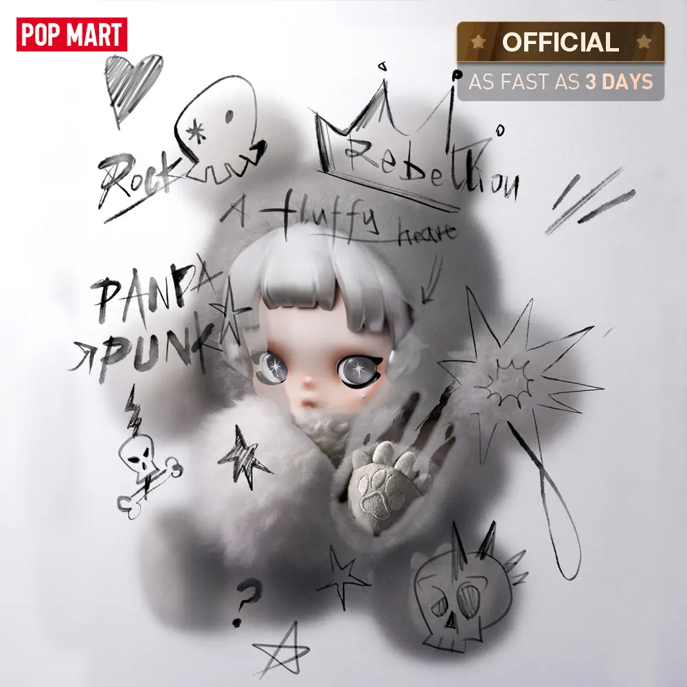 POP MART θ SKULLPANDA Punk Panda Plush Doll