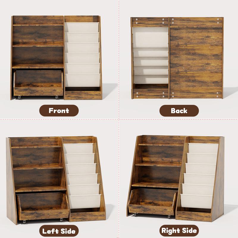 【LIVE】4-Tier Rolling Toy Storage Cabinet for Kids - 5 Layer Sling Toddler Furniture, Baby Furniture Book Rack, Organizing Nursery, Wooden Home Storage with Wheels