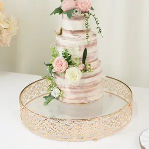 Cake Stand in Gold Baroque Ornate with Glass Top, Round Dessert Display Tray - 18"