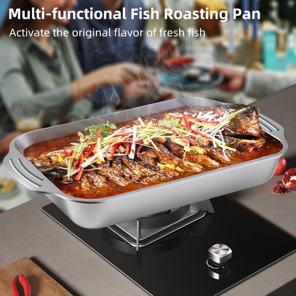 Set of 4 Extra Large Stainless Steel Baking Pans with Lids -Non-Stick Thick-Bottomed Rectangular Oven Trays forDesserts Bread and Seafood Perfect for Grilling and BuffetServing Spacious Design Non-Stick Surface Oven SafeBaking Pans Mother's Day Gift