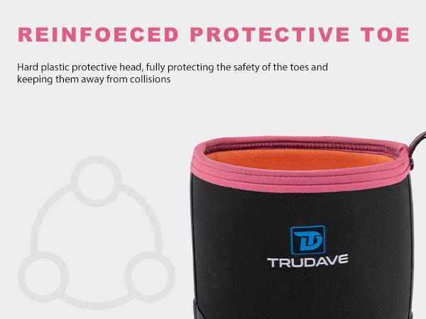 【No steel toe】Trudave Rubber Boots for Women, Waterproof Insulated Mud Rain Boots with Steel Shank,  Anti-slip Outdoor Work Boots, Size 6-11 Lightweight Shoe Black Girl Footwear Breathable Pink