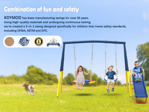 MERSCO 3 In 1 Metal Kids Swing Set With Slide,Saucer Swing ,SWING Seat,Heavy Duty Outdoor A-Frame Metal Swqing Stand For Playground,Holiday bundle packs