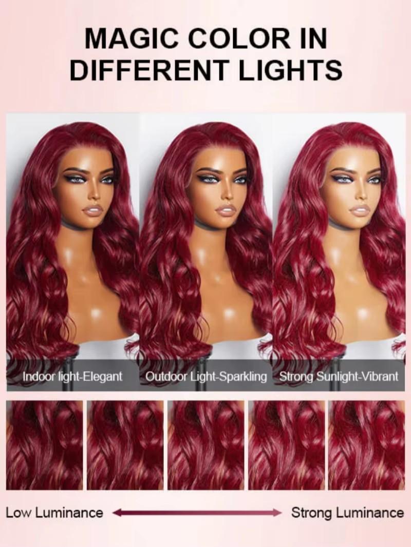 Tuneful 99j Burgundy Body Wave Hair Wig 13x6 HD Transparent Lace Front Wigs Human Hair 32Inch Burgundy Wig Human Hair 180% Density Brazilian Virgin Straight Human Hair Wigs for Women