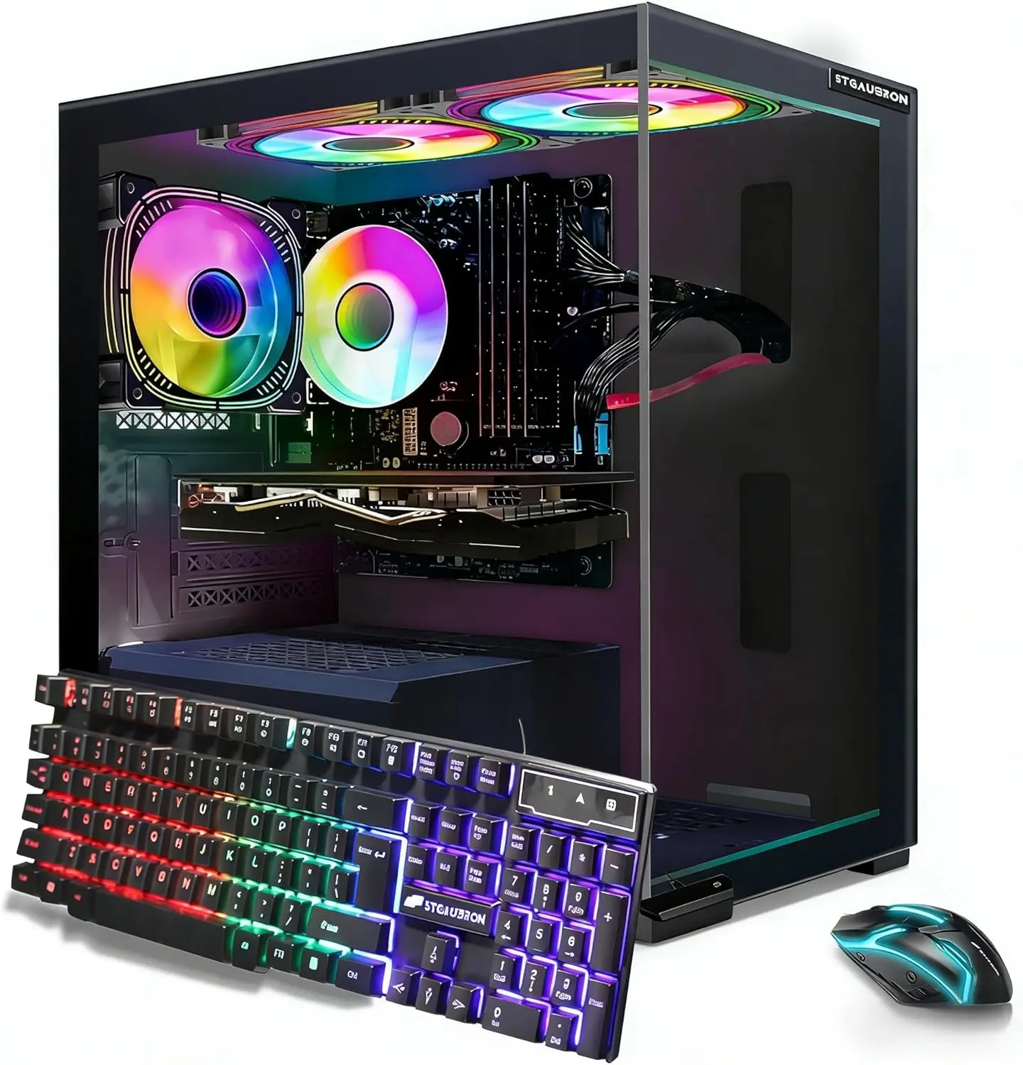 STGAubron Gaming PC Desktop, Intel Core i7 up to 3.9G, Radeon RX 580 16G, 16GB RAM, 512GB SSD, WiFi 6, BT 5.0, RGB Fan x 3, Windows 11 Home