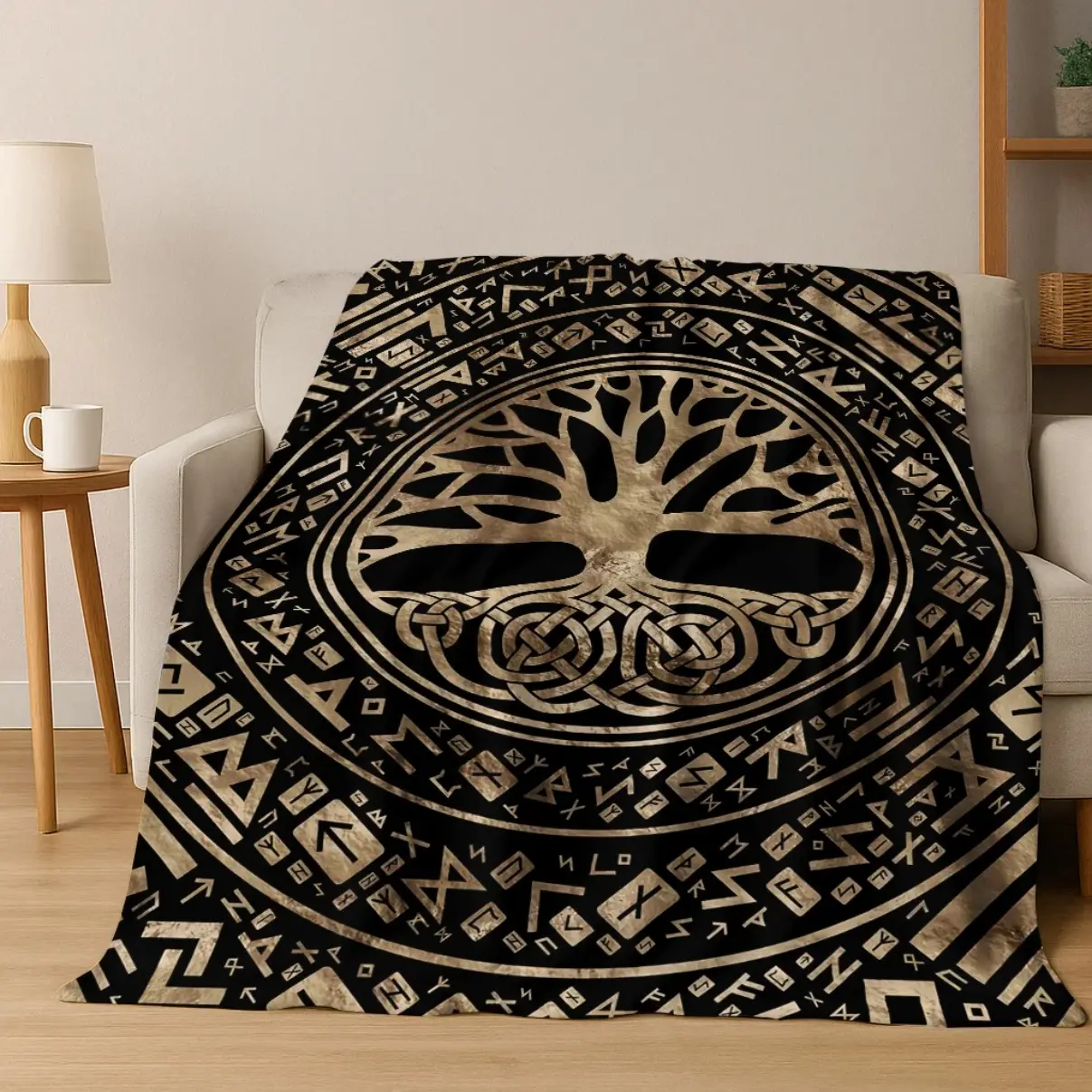Nature Viking Yggdrasil Norse Tree of Life Flannel Blanket Soft Warm Blanket for Bedroom Room Living Room Travel Camping Picnic  Skin-friendly, soft, breathable and lightweight
