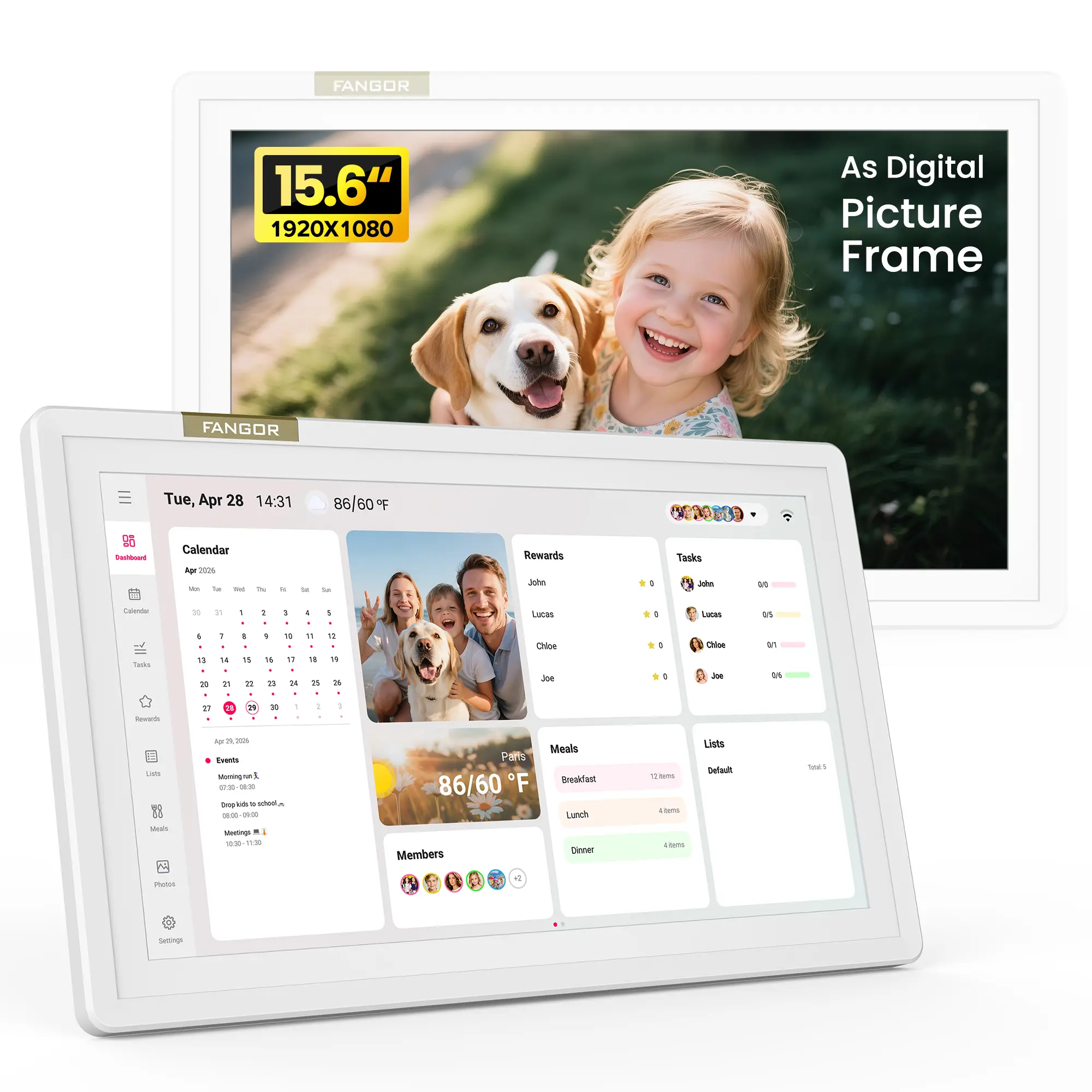 15.6 Inch Digital Calendar & Smart Family Wall Planner,Smart HD Electronic Calendar for Family & Chore Chart with Meal Planner,Task Manager & Digital Photo Frame for Families,Sync with Google & Outlook