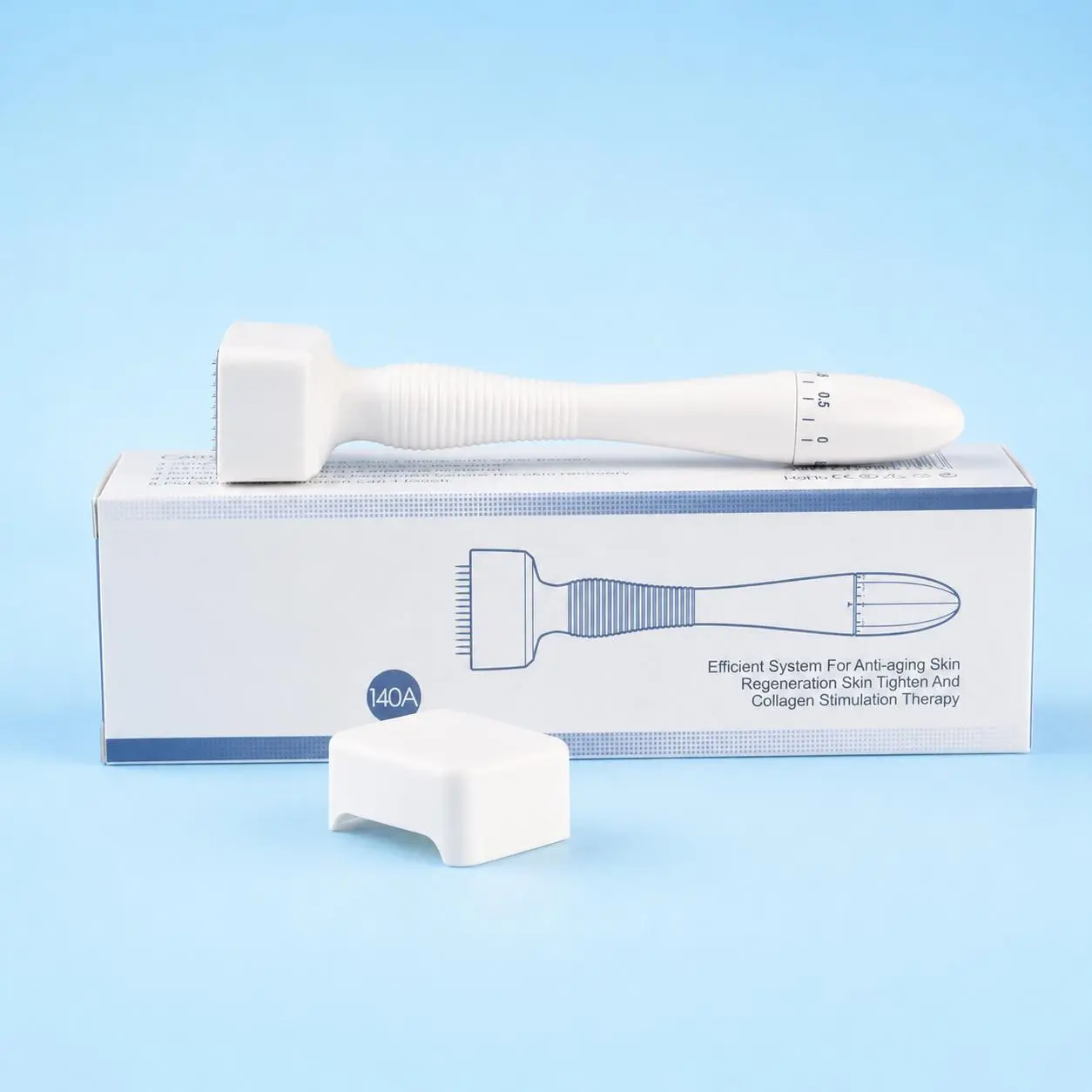 Adjustable 140-Needle Derma Stamp - Mild Microneedling Skincare Tool for Sensitive Skin, Soothing Repair for Face, Hair & Beard, Handle