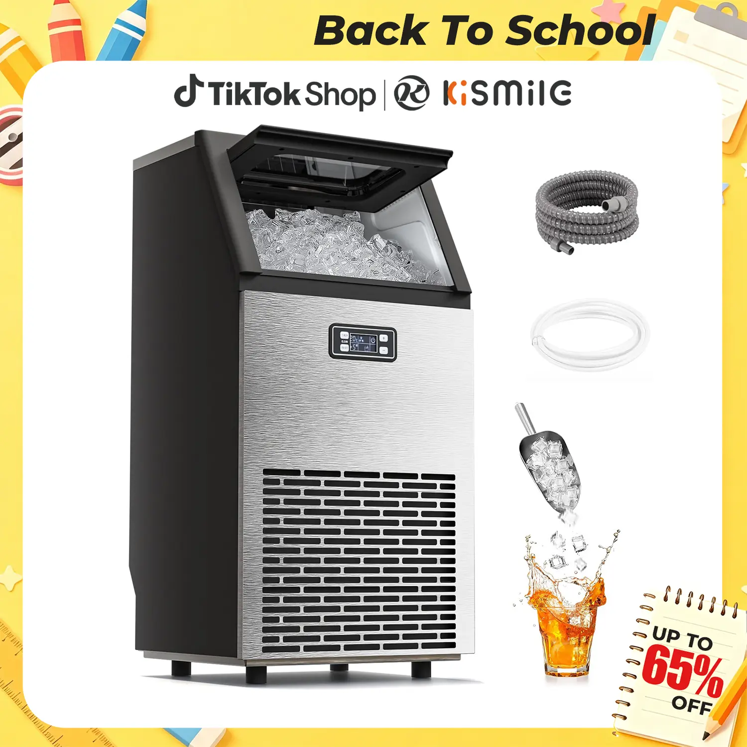 Back To School - Kismile Commercial Ice Maker Machine, 2026 Upgraded 66lbs/80lbs/100lbs/120Ibs 24H Stainless Steel Ice Machine with 33lbs Storage Capacity, Self-Cleaning Freestanding Ice Maker for Home Bar Restaurant Office Outdoor,home essentials