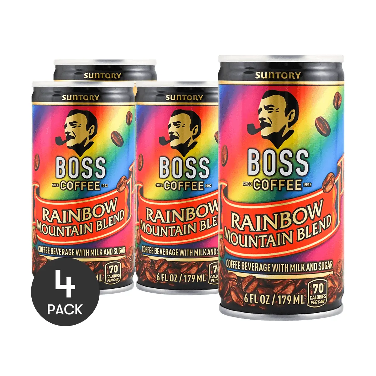 4 Pack SUNTORY BOSS Coffee Rainbow Mountain Blend Latte 6 fl oz - Japanese Iced Coffee, Ready to Drink