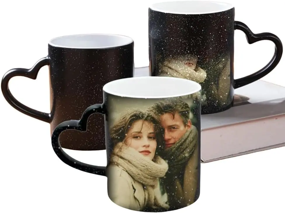11oz Glossy Heart-Handle Custom Ceramic Coffee Cup - Reusable, Washable, Unisex Personalized Funny Retirement Gift, Printed HD Heat Transfer, for Office Coffee & Tea Use
