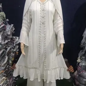 Heavy Embroidered 4pcs design in White and black and Georgette Pakistani-style an Eid outfit