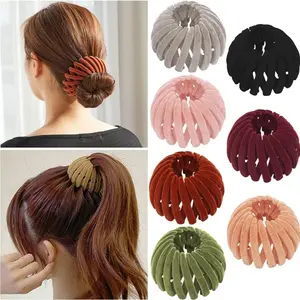 Buy 6 get 1 Free, Bohemian Velvet Expandable Bird Nest Hair Clips for Women, Elegant Hollow-Out Lazy Bun & Ponytail Styling Accessories for Daily & Festival Wear