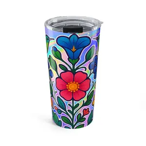 Folk Floral Pattern Tumbler 20oz | Colorful Botanical Travel Cup