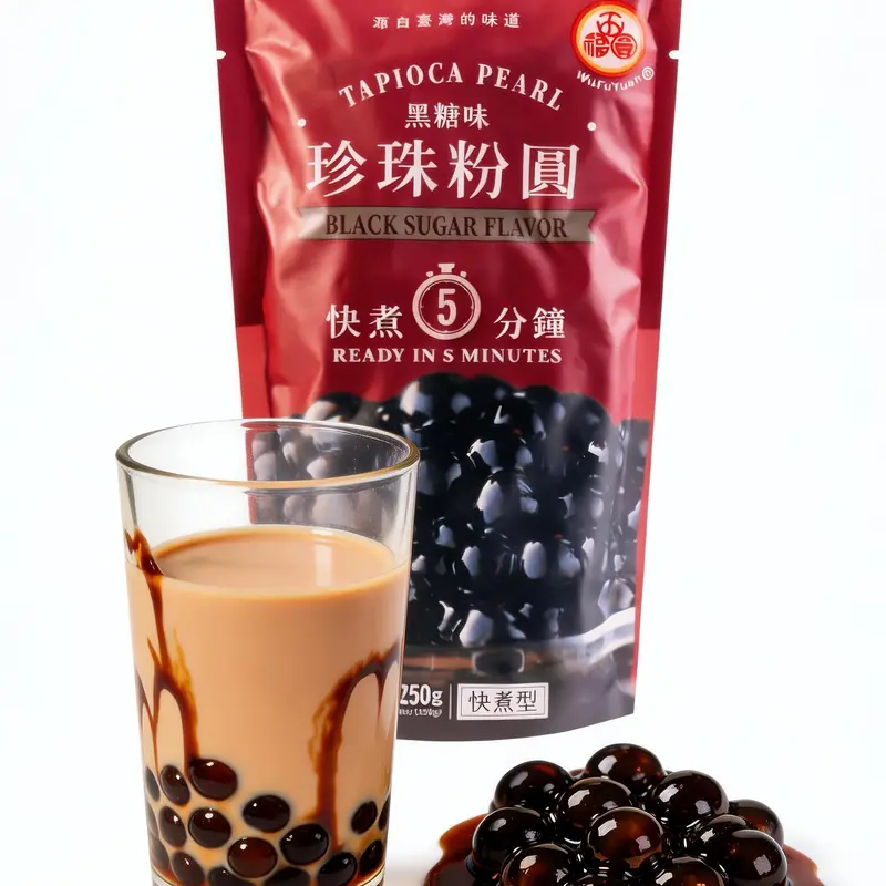 Black Sugar Flavor Boba Tapioca Pearls, Black Sugar Flavor, WuFuYuan Black Tapioca Pearls For Boba Tea, Ready In 5 Minutes 8.8oz(1/2/3/4Packs)