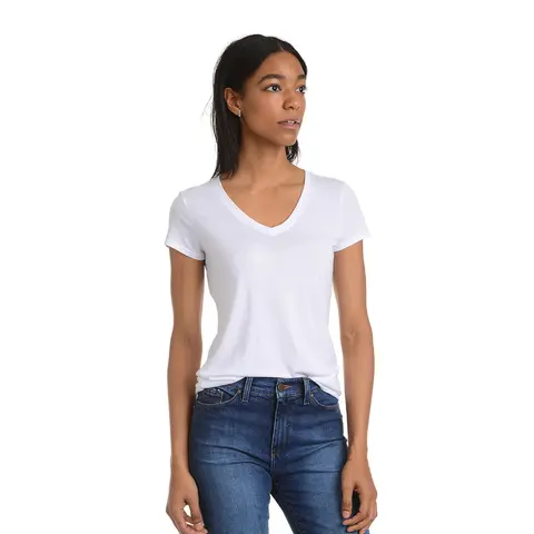 MOTT & BOW Marcy Women's Fitted V-Neck T-Shirt - Pima Cotton Modal Short Sleeve Tee, 1, 3 or 6 Pack