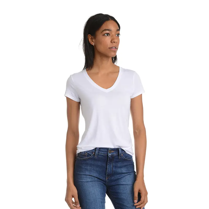 MOTT & BOW Marcy Women's Fitted V-Neck T-Shirt - Pima Cotton Modal Short Sleeve Tee, 1, 3 or 6 Pack