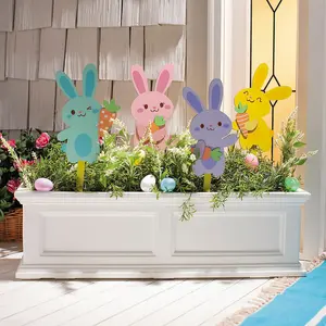 Easter Whimsy Pastel Bunnies Wooden Yard Stakes Set - 12", 4 Pcs