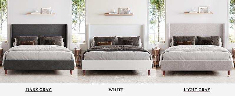 AMERLIFE Platform Bed Frame with 51.2" Tall Linen Headboard, Upholstered Bed with Wingback/Solid Wood Legs/Durability& Silent /No Box Spring Required/Luxury Bedroom Furniture Design /Full/Queen/King Size/Best Gift Ideas/Christmas Gifts