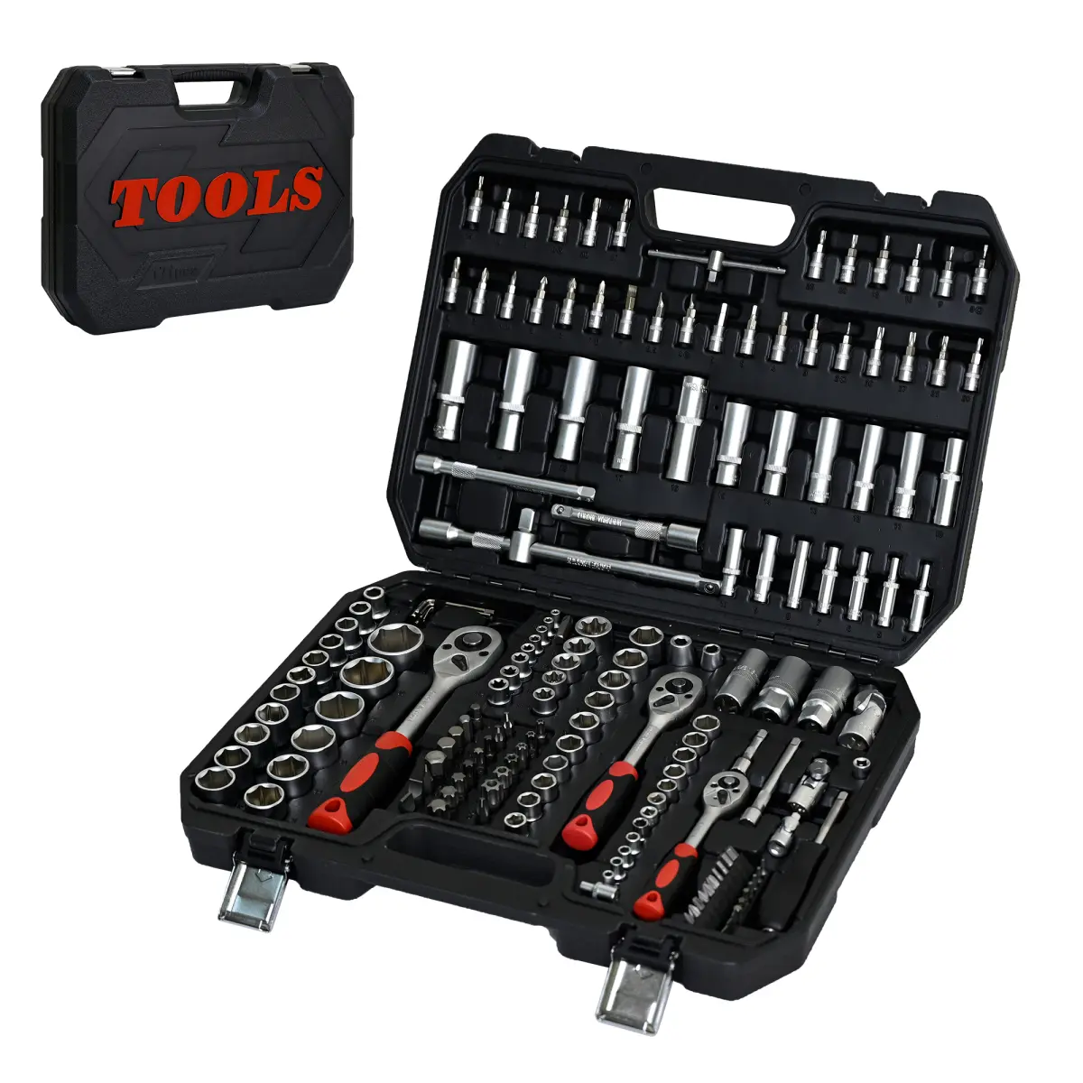 171 piece set of ratchet, socket, wrench toolbox set, heat-treated chrome plated alloy steel, rust resistant, durable with lock, blow molded storage box, anti slip handle, household DIY auto repair workshop, universal full set of manual repair tools