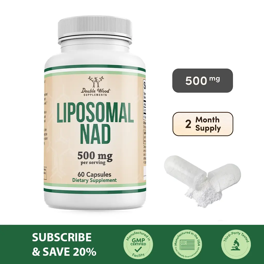 Liposomal NAD | 500 mg | 60 Count | Anti Aging Cellular Health Energy Support | Double Wood Supplements