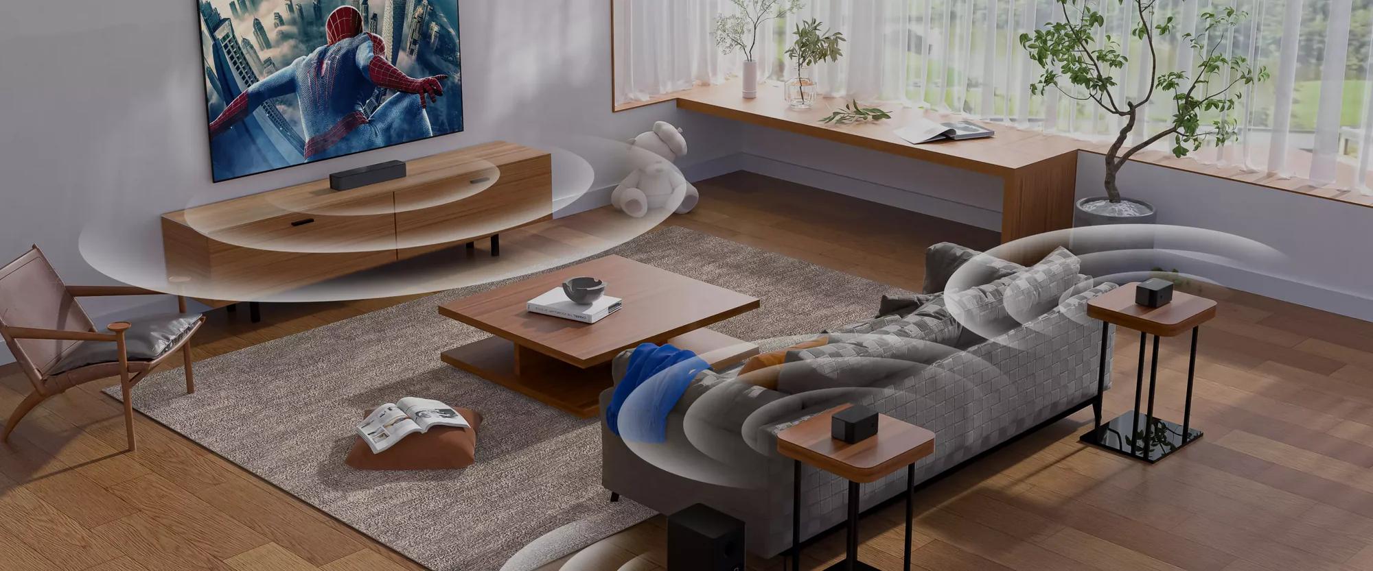 ULTIMEA 5.1ch Virtual Surround Soundbar with Subwoofer, 320W Home Theater Surround System with Adjustable Speakers & Subwoofer, TV Speaker Soundbar, Sound Bar for Smart TV, Bluetooth 5.3, App Control, Easy Setup, Poseidon D50 Audio