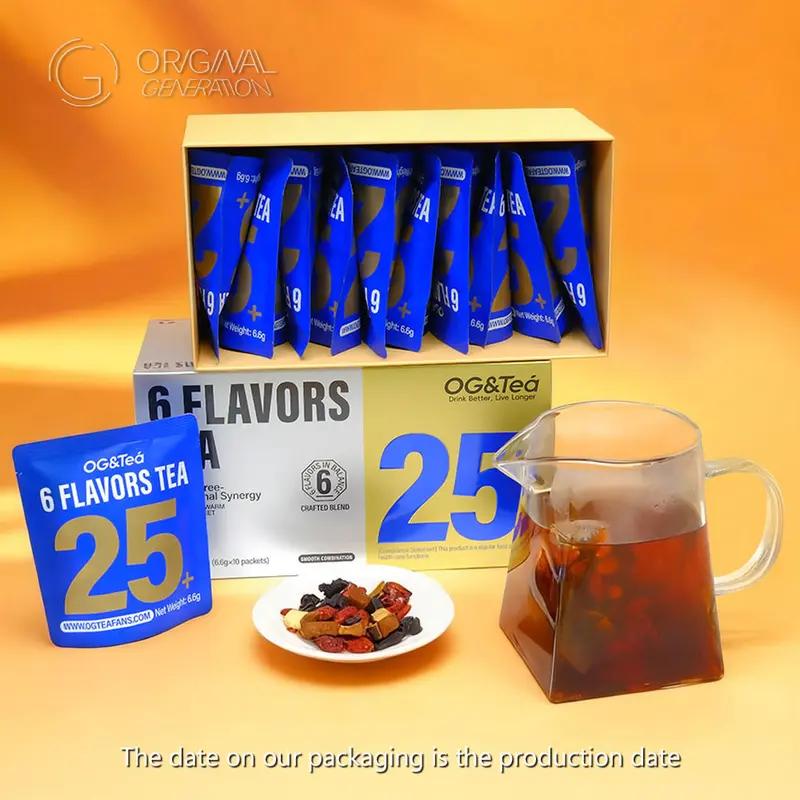 Caffeine Free Energy Tea Six Kinds Ingredients Tea 66g(6.6g×10packs)  With Lycium barbarum, Astragalus membranaceus, Ganoderma lucidum, Cornus officinalis, American ginseng