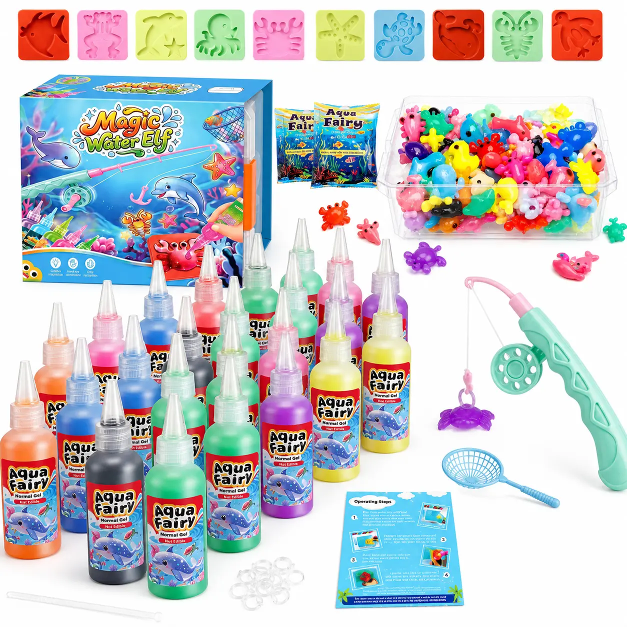 Magic Water Elf DIY Making Kit with Fishing Toy & AnimalMolds, Aqua Fairy Gel Craft Set for Kids, Educational STEMArts and Crafts Supplies, Fun Parent-Child InteractiveGame, Ideal Birthday Holiday Gift for Boys and Girls Age 3Up