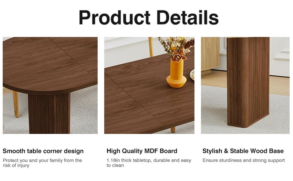 Giratree 70.8 Inch Kitchen Dining Table for 6-8 People, Oval Kitchen Table with Wood Strip Base, Modern Farmhouse Large Round Dining Room Tables for Kitchen Living Room