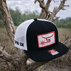 Spin' Em Embroidered Snapback, Black White Mesh Breathable Snapback, Embrodiered Patch Outdoor Hat