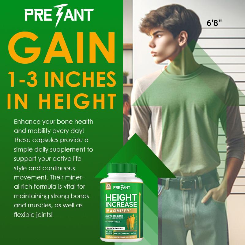 PRETANT-Growth Capsules to Grow Taller - Height Increase Maximizer with Calcium for Bone Strength -Natural Get Taller Supplement - Dietary Edible Healthcare Fitness