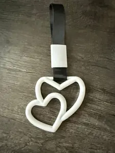 White Double Heart Tsurikawa Ring - Interlocking Heart JDM Drift Handle - Aesthetic Car Charm