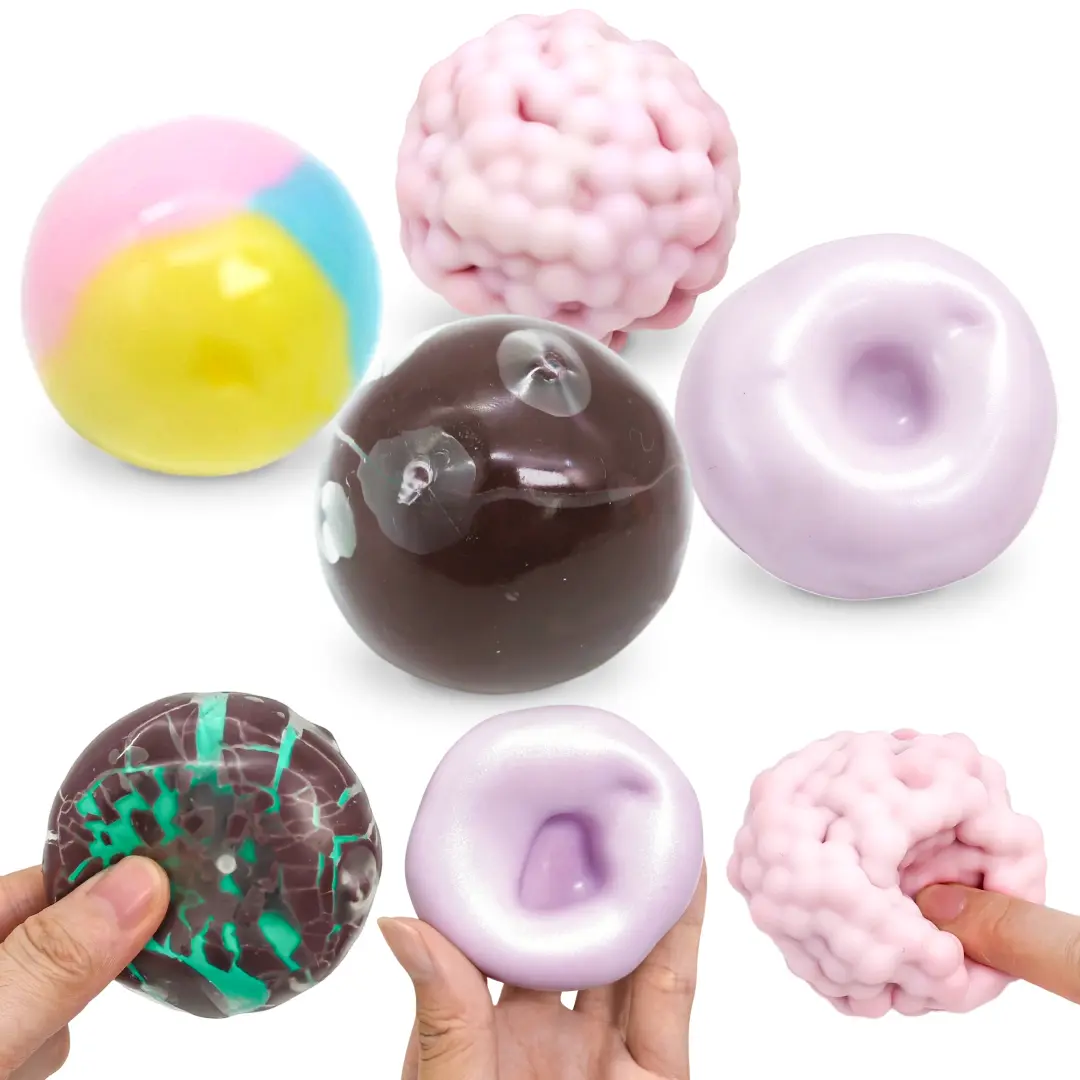 DLMdilemu 4-Pack Summer-Themed Handmade Crunchy Vacuum Bead Stress Balls, Soft Sensory Squishy Fidget Decompression Balls for Anxiety Relief, Decompression Ball Stressball Relief Pack Squishy Sensory Fidgets
