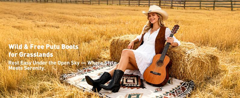 Cowboy Cowgirl Ankle Boots for Women Western Boots with Pointed Toe, Side Zipper and Chunky Heel Design