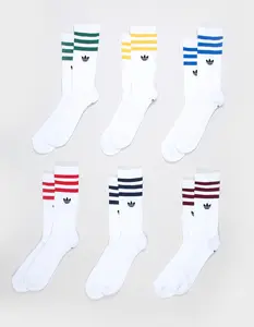 ADIDAS  Mens Originals Roller 6 Pack Crew Socks, White Combo, Large