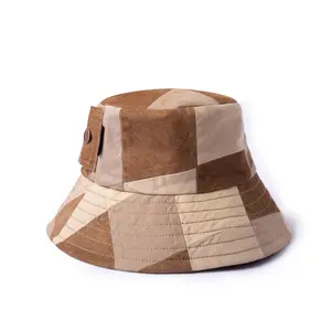 FRIED RICE Fisherman Lampshade Pocket Hat - Handcrafted Khaki Patchwork Cotton