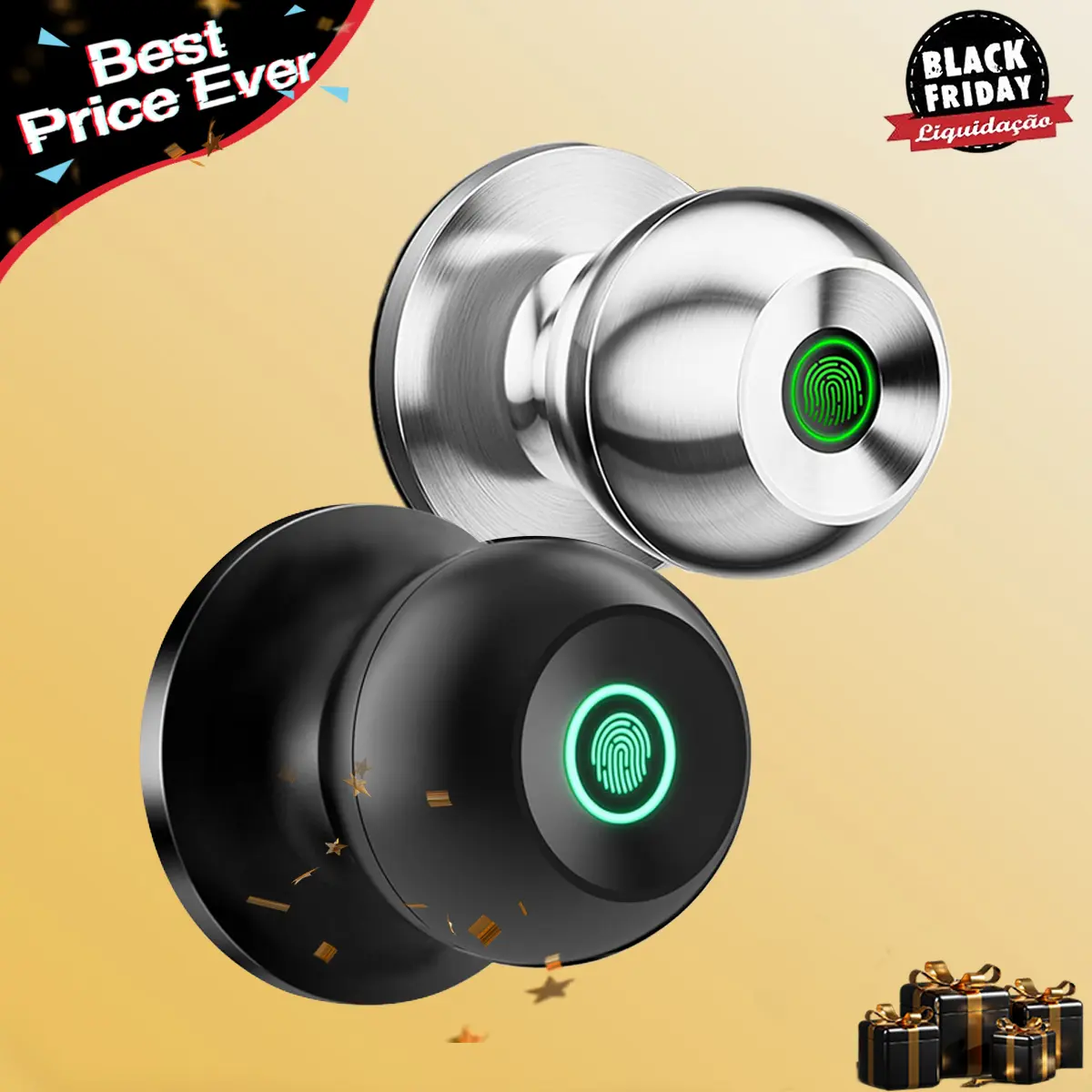 [Deals for You Days] EUERTE Fingerprint Door Knob Biometric Smart Lock with APP Control 3-In-1 Fingerprint Unlock 5s Auto-Lock Rechargeable Battery Easy Installation for Bedroom Garage Apartment  FathersDayGift