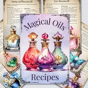 Magical Oil and Spirit Guide, 50-page Adult Witchcraft Book, Herbal Recipes, Candle Magic and Spell Guide, Spiral Bound Witch's Diary, Pagan Aromatherapy, Spiritual Practice, Elegant and Mysterious Cover with Gold Accents.