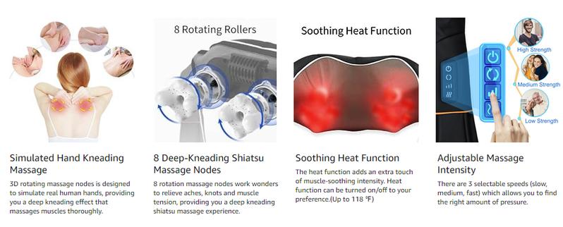 RENPHO Shiatsu Neck and Shoulder Back Massager with Heat, Electric Deep Tissue 3D Kneading Massage Pillow for Waist, Leg, Calf, Foot, Arm, Full Body Valentines Day Gift Choice for Man Women