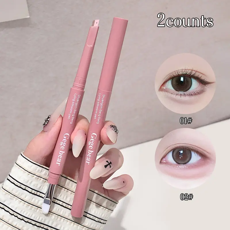 Two-Pack Glowy Highlighter & Shadow Stick Waterproof Oil proof Long-Lasting High Shine Longwear Highlighter Makeup Non-Smudge Dual Ended Pen for Natural Look
