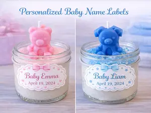Teddy Bear Baby Shower Candle Favors Custom Name Gender Reveal Party Candles for Decor Ornaments Personalized Baby Name Labels - Decoration