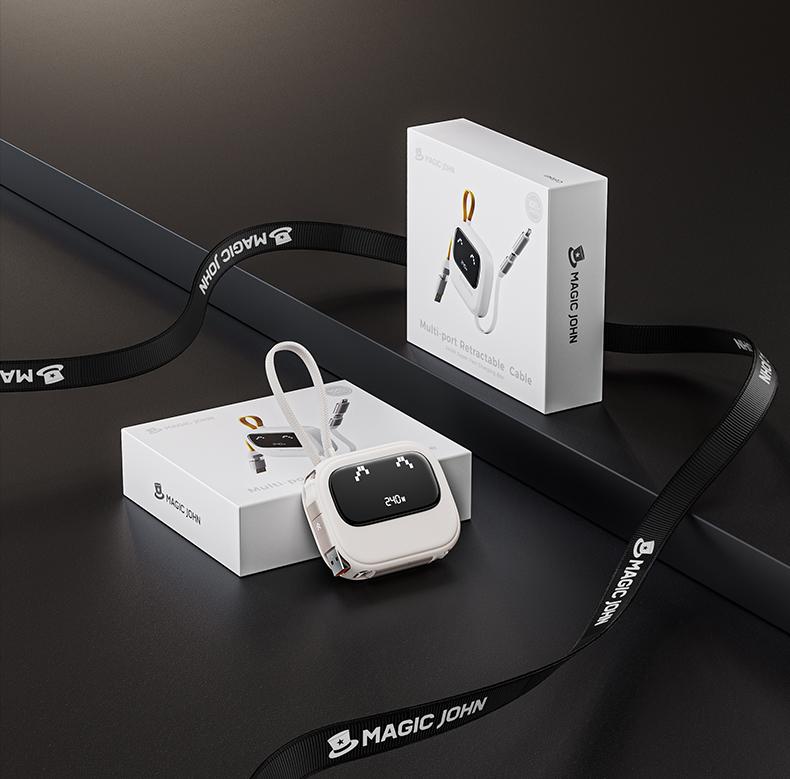MAGIC JOHN 4-in-1 Retractable USB Charging Cable – 240W Fast Charging & Data Sync | Compatible with iPhone & Android | Retractable CarPlay Cable