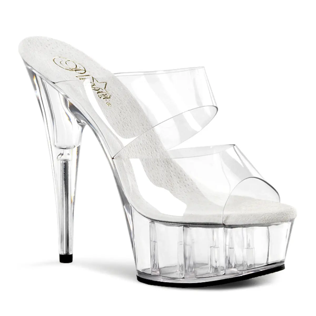 Pleaser Delight-602 Women's Chic Transparent Double Strap Peep Toe Heels, 6 Inch Stiletto with 1.75" Platform, Footwear, Acrylic, Shoe, 1 3/4 Inch Platform