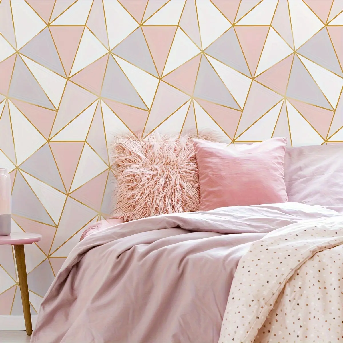 Gold Geometric Pattern Self-Adhesive Peel and Stick Wallpaper PVC Material, Cuttable Wardrobe Sticker Drawer Decal, Furniture Renovation and Upgrade