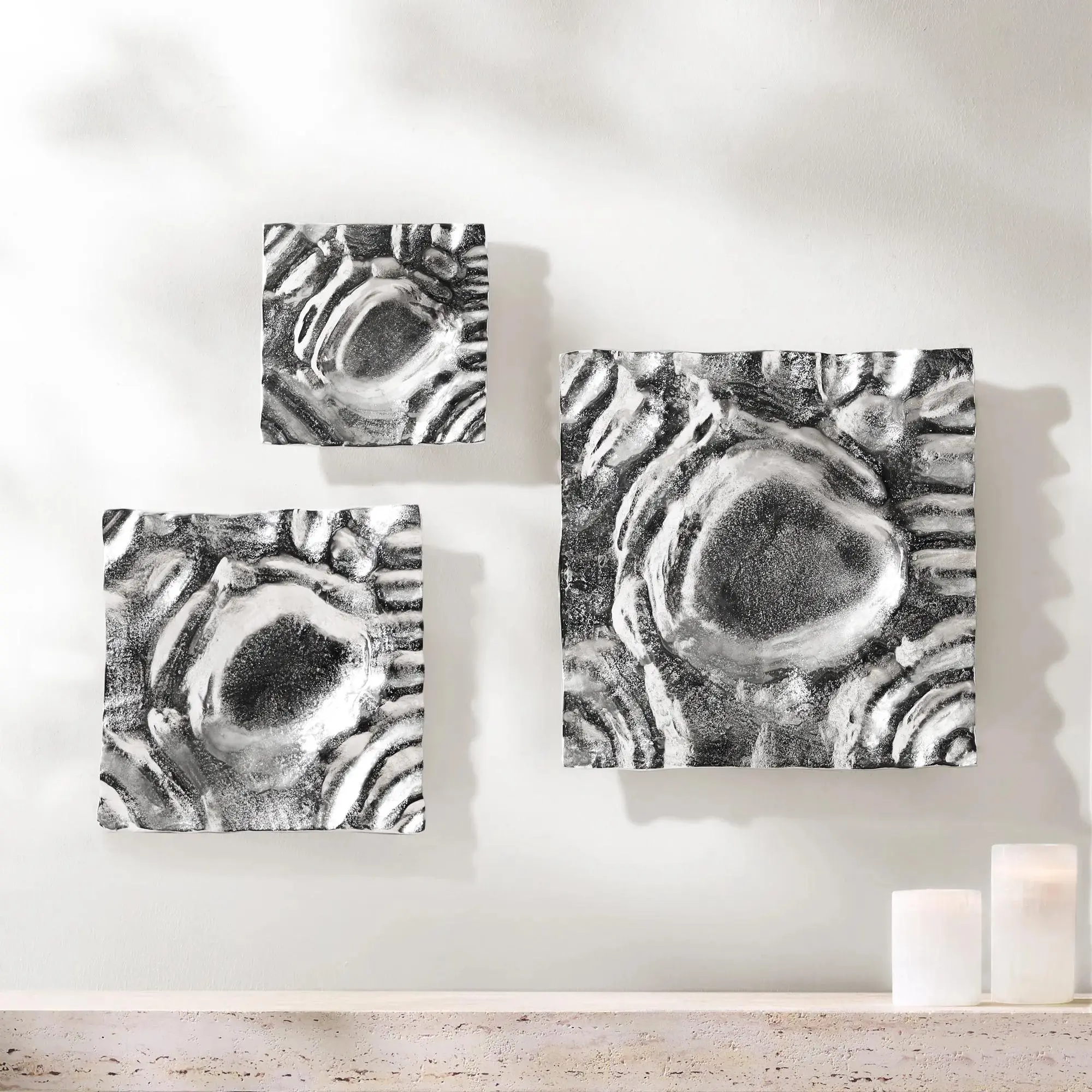Z Gallerie 3-Piece Cascade Wall Art - Modern Abstract Geometric Aluminium Decor, Artistic Unique Shimmer Effect Piece for Living Room Home Decor Supplies, Modern Abstract Art, Living Room Decor