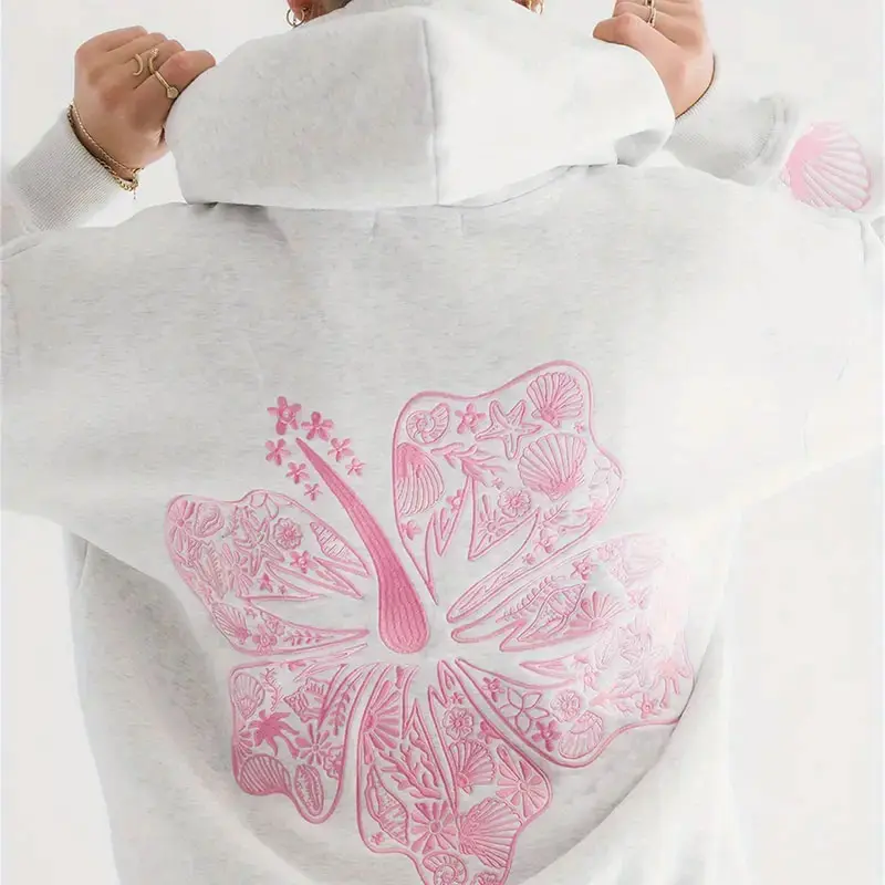 Women's Palm Tree & Floral Print Hoodie - Longsleeves Pullover, Comfortable Fit, Cozy Fall/Winter Sweatshirt with Pockets, Athleisure Wear, Outfit Inspiration Tops, Casual Ootd, Oversized, Hands Stay Warm