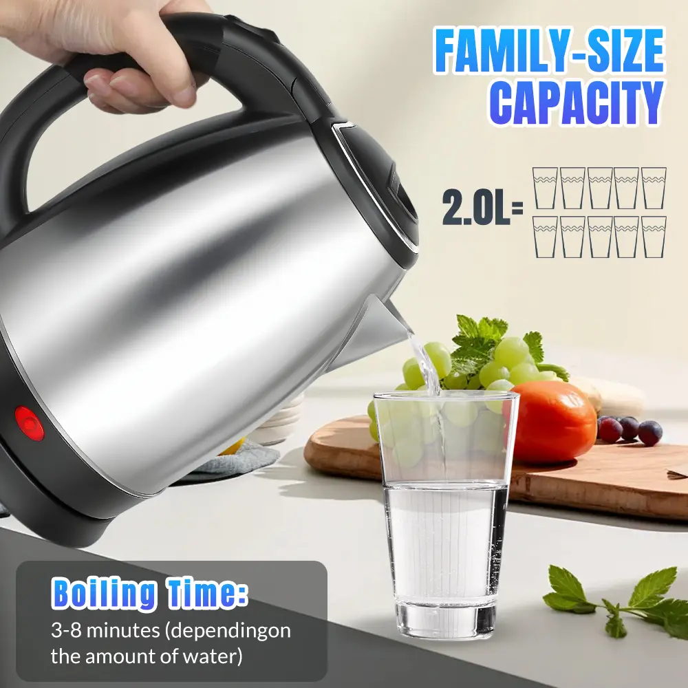 【Back To School Gift】304 Stainless Steel BPA-Free Electric Kettle, 2.0L 110V Fast Boiling Hot Water Heater for Everyday Use, Auto Shut-Off, Overheat Protection, Dry-Boil Protection, 360° Swivel Base, 1-Touch Pop-Up Lid, Cordless Tea Kettle for Home