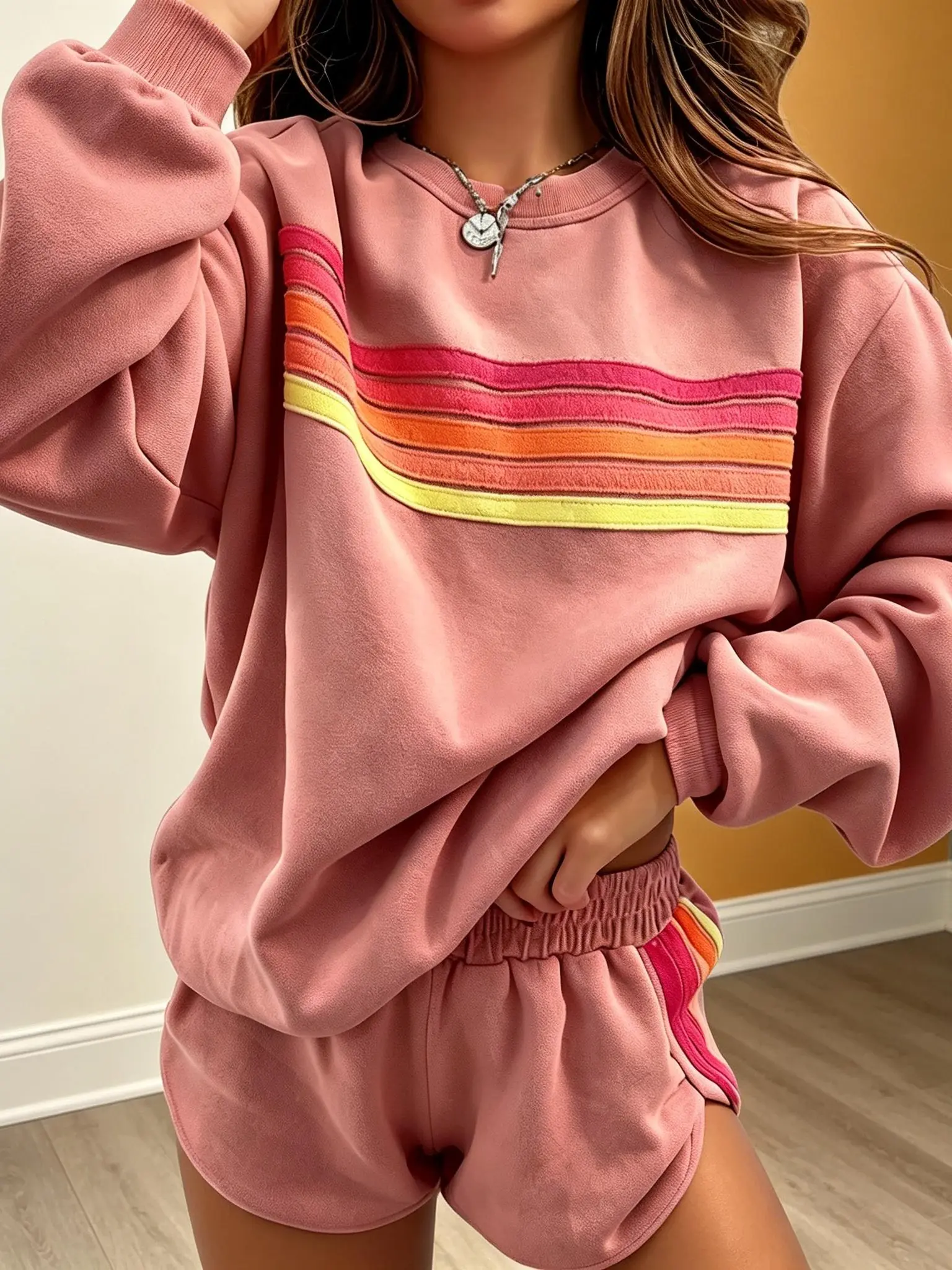 rainbow  Winter Rainbow Lounge Set   |  Cozy Color-Block Set  |  Plush Rainbow Active Set strip accent costumes and more basic minimalist clothes womenswear suit